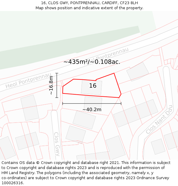 16, CLOS GWY, PONTPRENNAU, CARDIFF, CF23 8LH: Plot and title map