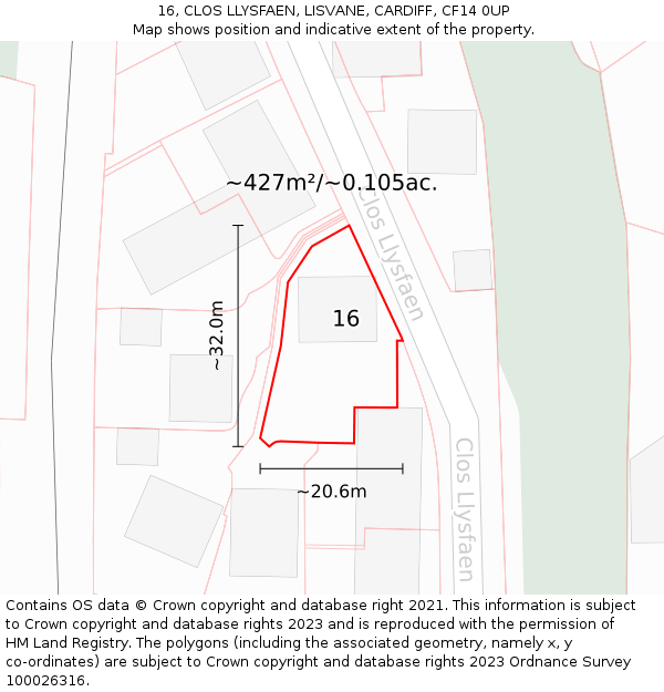 16, CLOS LLYSFAEN, LISVANE, CARDIFF, CF14 0UP: Plot and title map