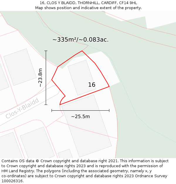 16, CLOS Y BLAIDD, THORNHILL, CARDIFF, CF14 9HL: Plot and title map