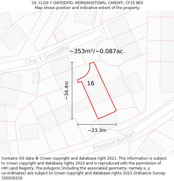 16, CLOS Y GWYDDFID, MORGANSTOWN, CARDIFF, CF15 8EX: Plot and title map