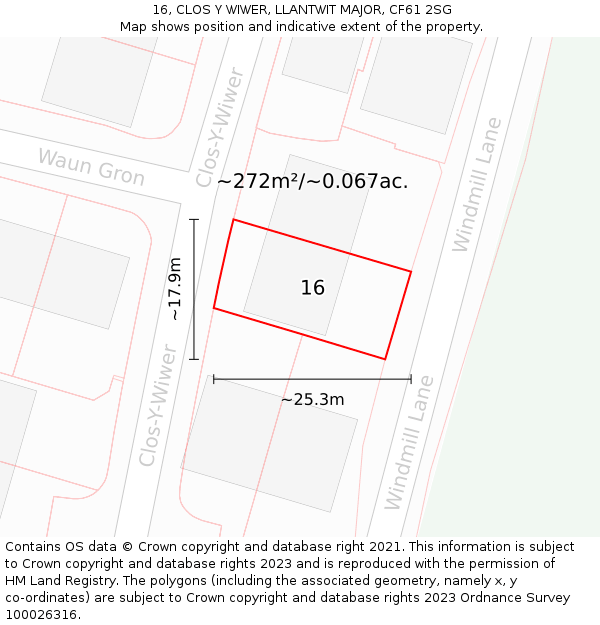 16, CLOS Y WIWER, LLANTWIT MAJOR, CF61 2SG: Plot and title map