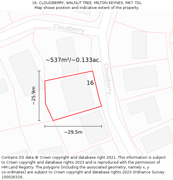 16, CLOUDBERRY, WALNUT TREE, MILTON KEYNES, MK7 7DL: Plot and title map