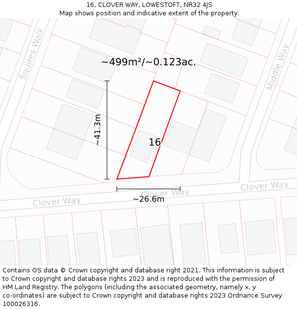 16, CLOVER WAY, LOWESTOFT, NR32 4JS: Plot and title map