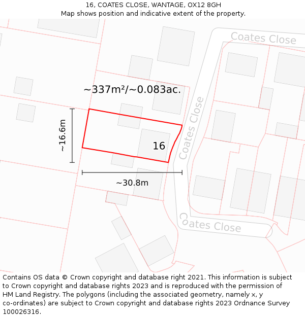 16, COATES CLOSE, WANTAGE, OX12 8GH: Plot and title map