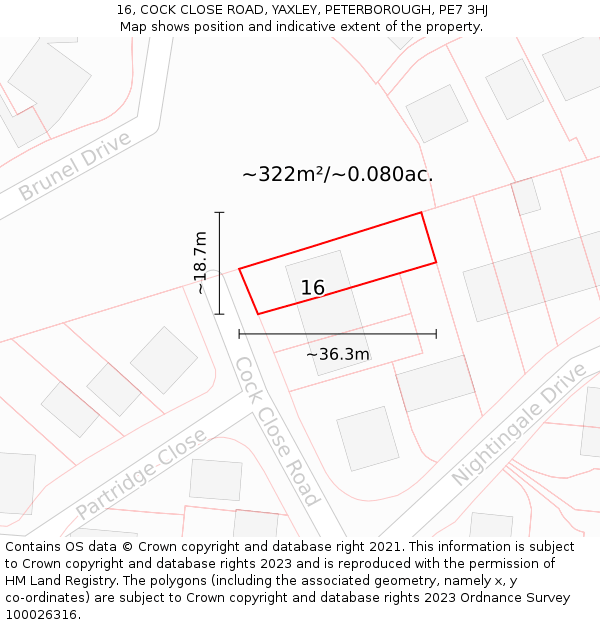 16, COCK CLOSE ROAD, YAXLEY, PETERBOROUGH, PE7 3HJ: Plot and title map