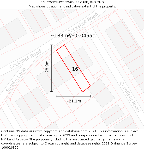 16, COCKSHOT ROAD, REIGATE, RH2 7HD: Plot and title map