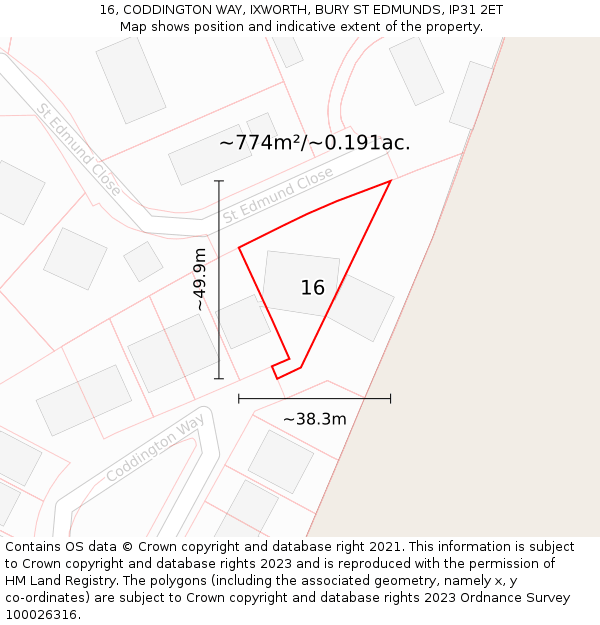 16, CODDINGTON WAY, IXWORTH, BURY ST EDMUNDS, IP31 2ET: Plot and title map