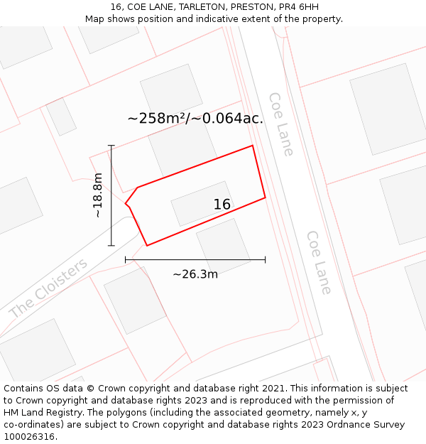 16, COE LANE, TARLETON, PRESTON, PR4 6HH: Plot and title map