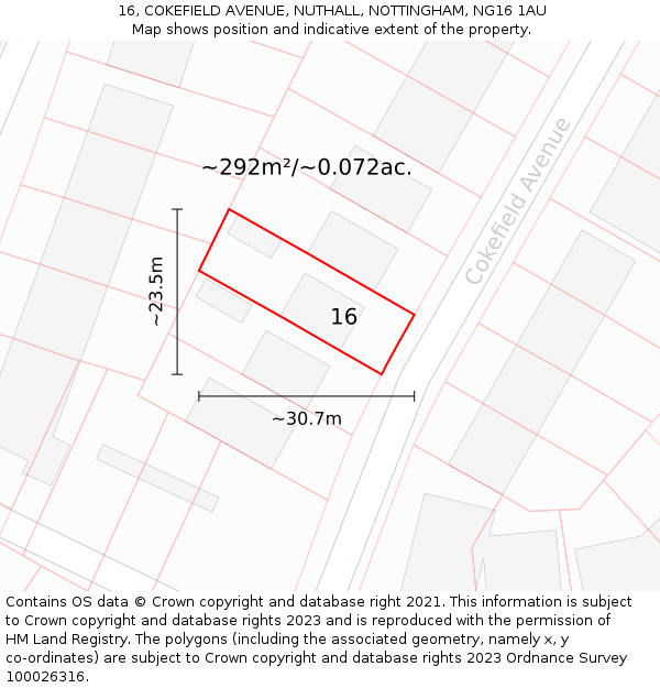 16, COKEFIELD AVENUE, NUTHALL, NOTTINGHAM, NG16 1AU: Plot and title map