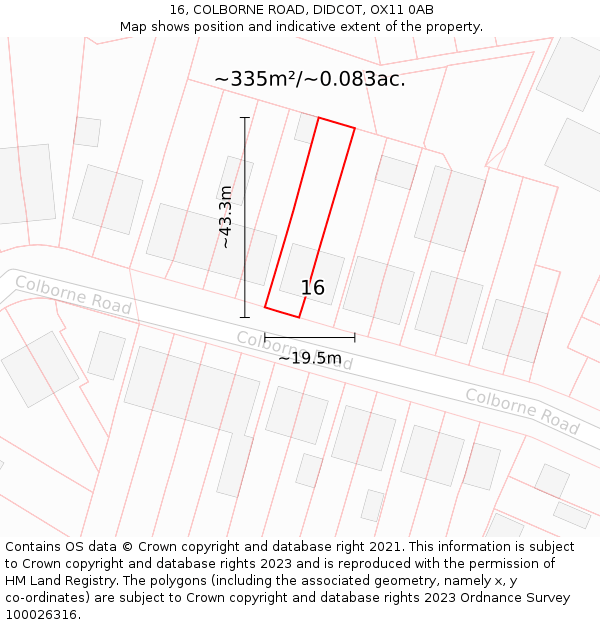 16, COLBORNE ROAD, DIDCOT, OX11 0AB: Plot and title map