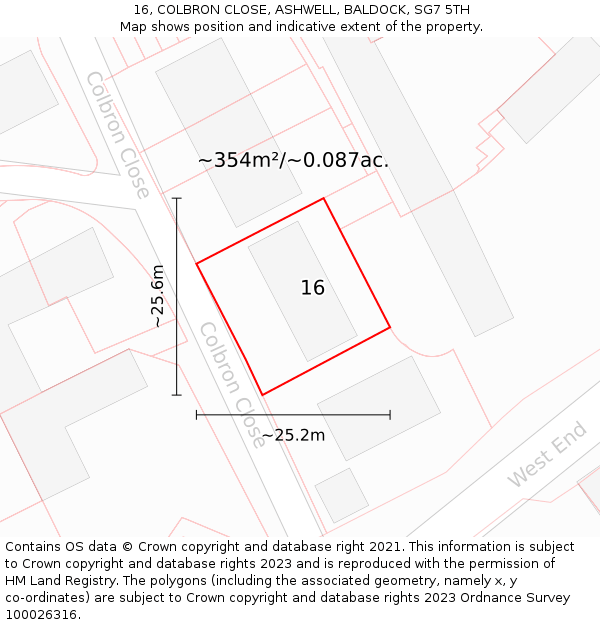 16, COLBRON CLOSE, ASHWELL, BALDOCK, SG7 5TH: Plot and title map
