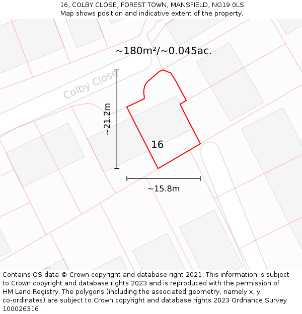 16, COLBY CLOSE, FOREST TOWN, MANSFIELD, NG19 0LS: Plot and title map