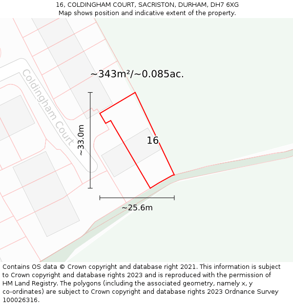 16, COLDINGHAM COURT, SACRISTON, DURHAM, DH7 6XG: Plot and title map