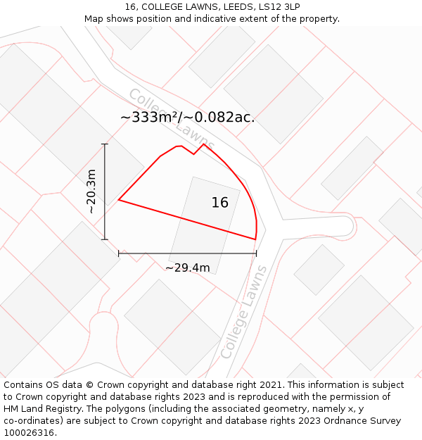 16, COLLEGE LAWNS, LEEDS, LS12 3LP: Plot and title map