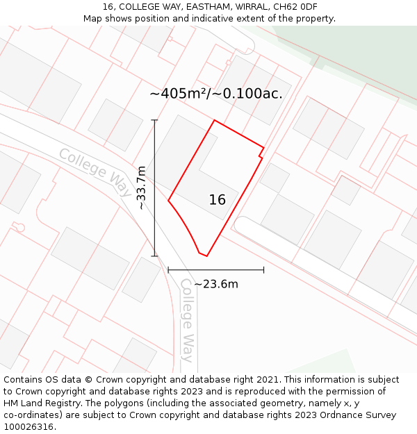 16, COLLEGE WAY, EASTHAM, WIRRAL, CH62 0DF: Plot and title map