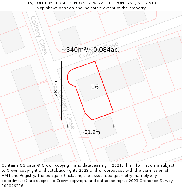 16, COLLIERY CLOSE, BENTON, NEWCASTLE UPON TYNE, NE12 9TR: Plot and title map