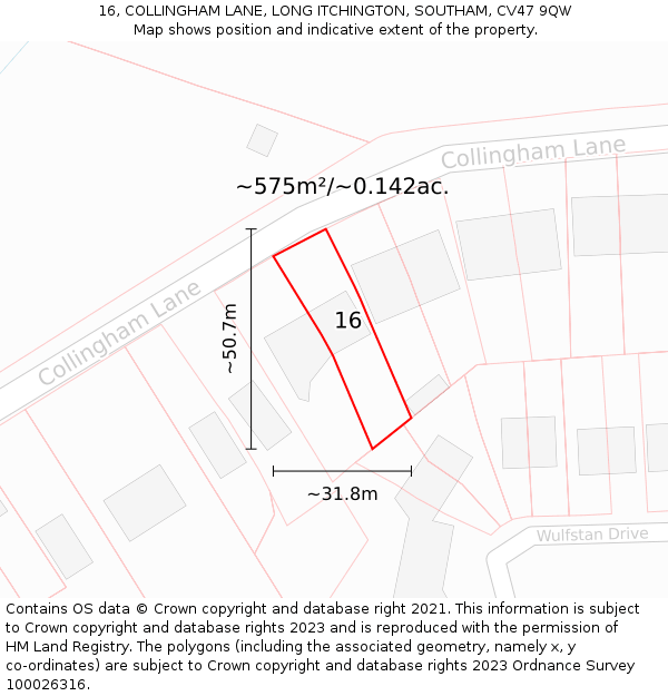 16, COLLINGHAM LANE, LONG ITCHINGTON, SOUTHAM, CV47 9QW: Plot and title map