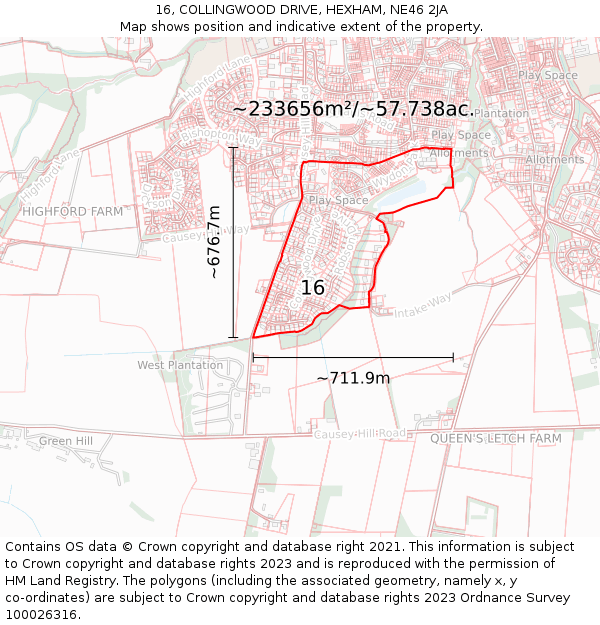 16, COLLINGWOOD DRIVE, HEXHAM, NE46 2JA: Plot and title map