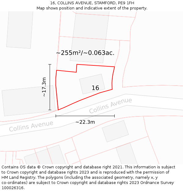 16, COLLINS AVENUE, STAMFORD, PE9 1FH: Plot and title map