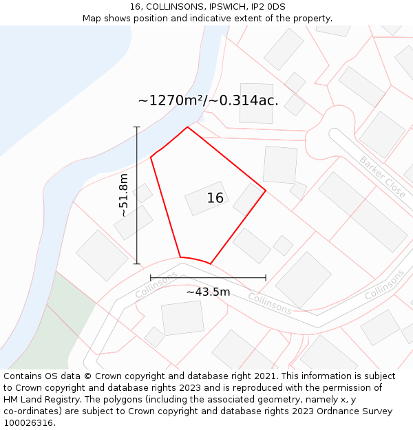 16, COLLINSONS, IPSWICH, IP2 0DS: Plot and title map