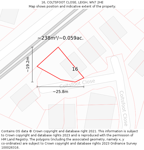 16, COLTSFOOT CLOSE, LEIGH, WN7 2HE: Plot and title map