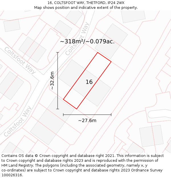 16, COLTSFOOT WAY, THETFORD, IP24 2WX: Plot and title map