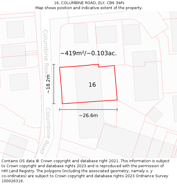 16, COLUMBINE ROAD, ELY, CB6 3WN: Plot and title map