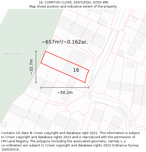 16, COMPTON CLOSE, EASTLEIGH, SO50 4RE: Plot and title map