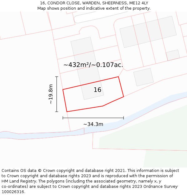 16, CONDOR CLOSE, WARDEN, SHEERNESS, ME12 4LY: Plot and title map