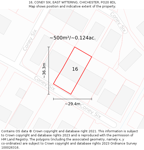 16, CONEY SIX, EAST WITTERING, CHICHESTER, PO20 8DL: Plot and title map
