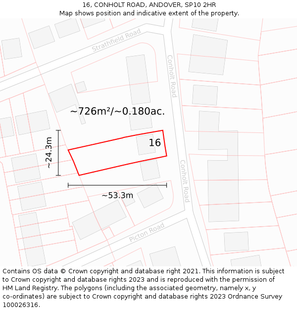 16, CONHOLT ROAD, ANDOVER, SP10 2HR: Plot and title map