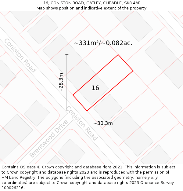 16, CONISTON ROAD, GATLEY, CHEADLE, SK8 4AP: Plot and title map