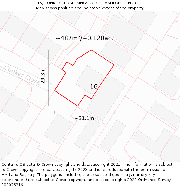 16, CONKER CLOSE, KINGSNORTH, ASHFORD, TN23 3LL: Plot and title map