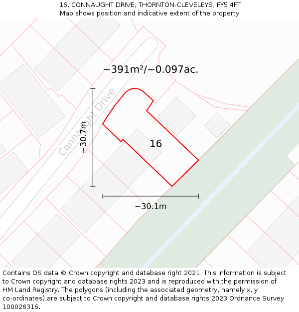 16, CONNAUGHT DRIVE, THORNTON-CLEVELEYS, FY5 4FT: Plot and title map