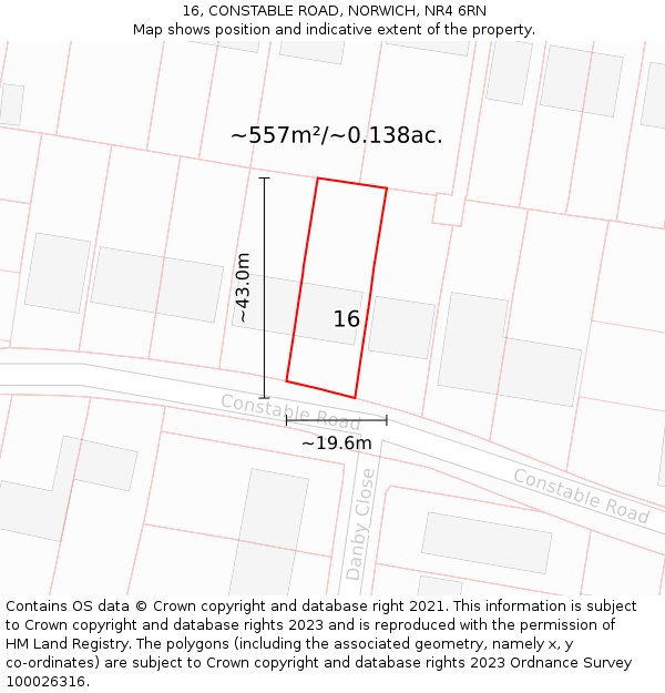 16, CONSTABLE ROAD, NORWICH, NR4 6RN: Plot and title map