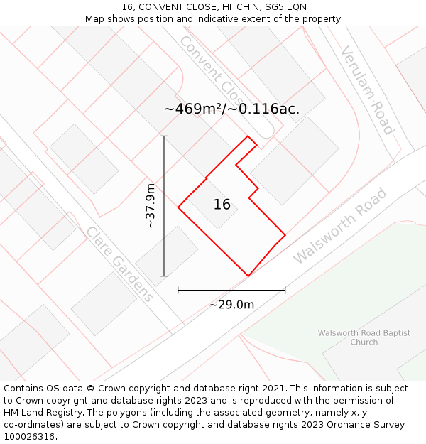 16, CONVENT CLOSE, HITCHIN, SG5 1QN: Plot and title map