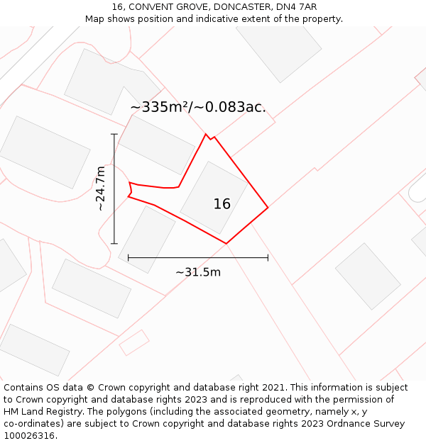 16, CONVENT GROVE, DONCASTER, DN4 7AR: Plot and title map