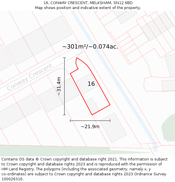16, CONWAY CRESCENT, MELKSHAM, SN12 6BD: Plot and title map