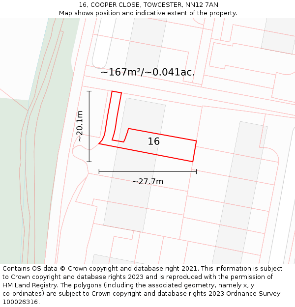 16, COOPER CLOSE, TOWCESTER, NN12 7AN: Plot and title map