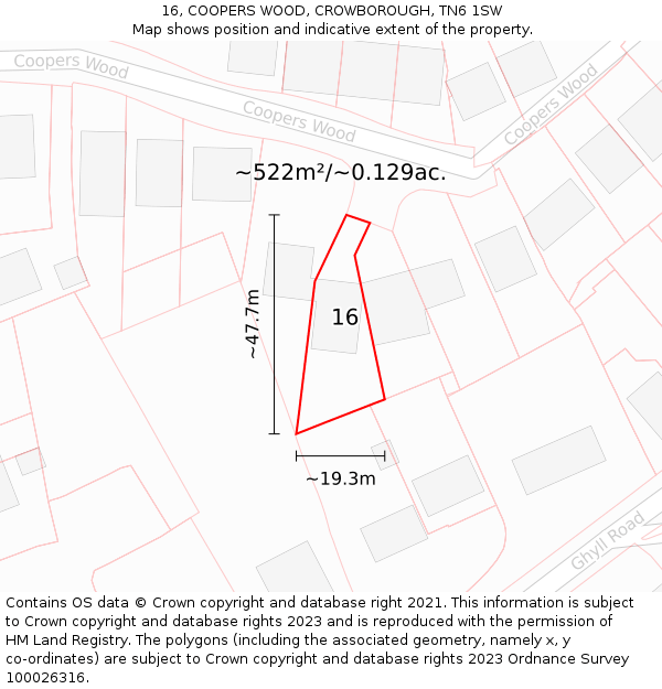 16, COOPERS WOOD, CROWBOROUGH, TN6 1SW: Plot and title map