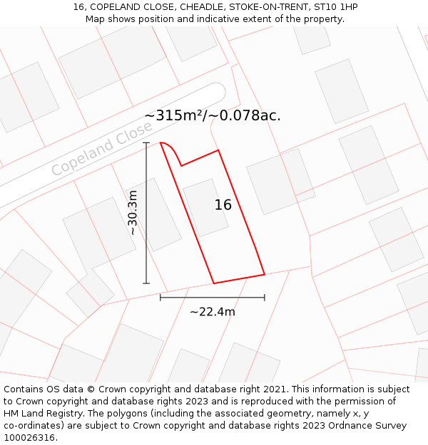 16, COPELAND CLOSE, CHEADLE, STOKE-ON-TRENT, ST10 1HP: Plot and title map