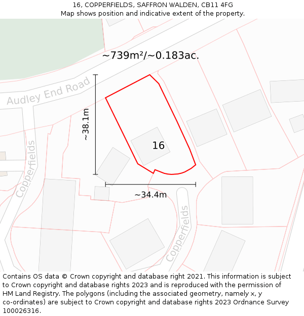 16, COPPERFIELDS, SAFFRON WALDEN, CB11 4FG: Plot and title map
