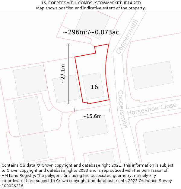 16, COPPERSMITH, COMBS, STOWMARKET, IP14 2FD: Plot and title map