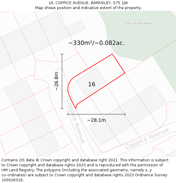 16, COPPICE AVENUE, BARNSLEY, S75 1JW: Plot and title map