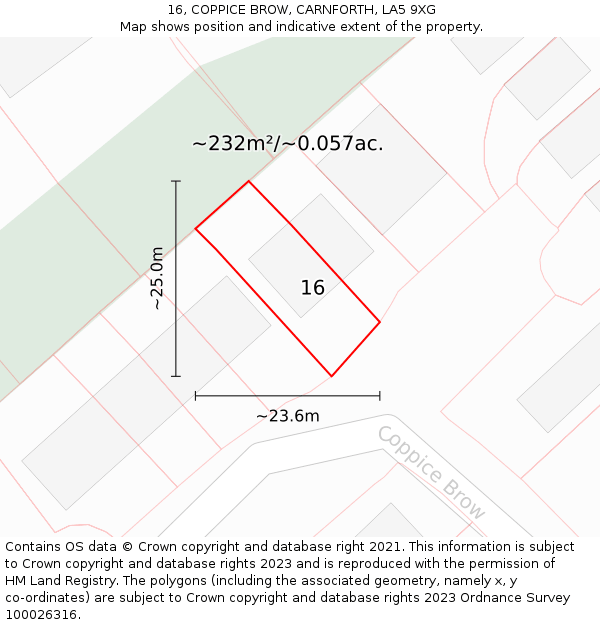 16, COPPICE BROW, CARNFORTH, LA5 9XG: Plot and title map