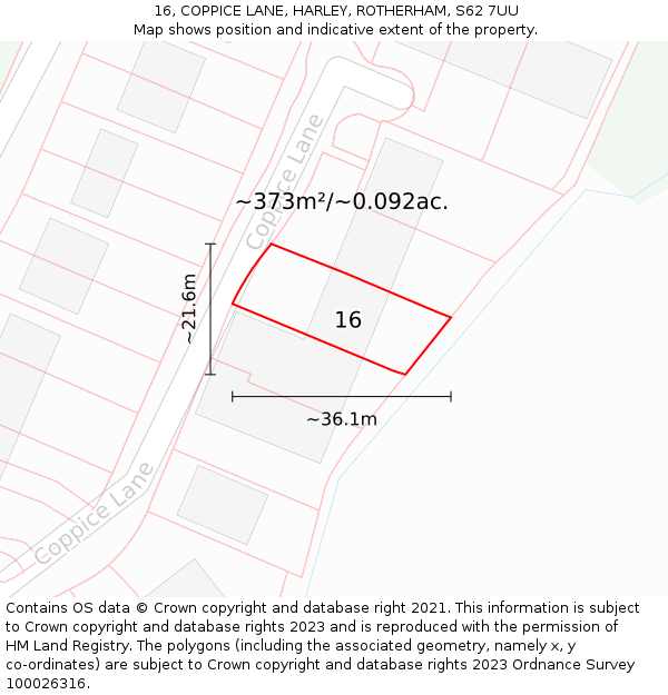 16, COPPICE LANE, HARLEY, ROTHERHAM, S62 7UU: Plot and title map