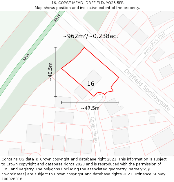 16, COPSE MEAD, DRIFFIELD, YO25 5FR: Plot and title map