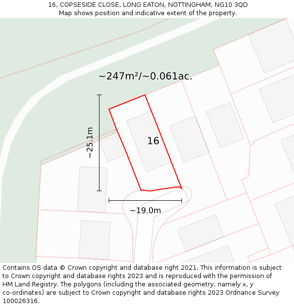 16, COPSESIDE CLOSE, LONG EATON, NOTTINGHAM, NG10 3QD: Plot and title map