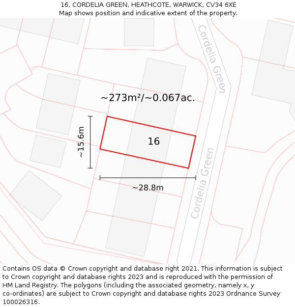 16, CORDELIA GREEN, HEATHCOTE, WARWICK, CV34 6XE: Plot and title map