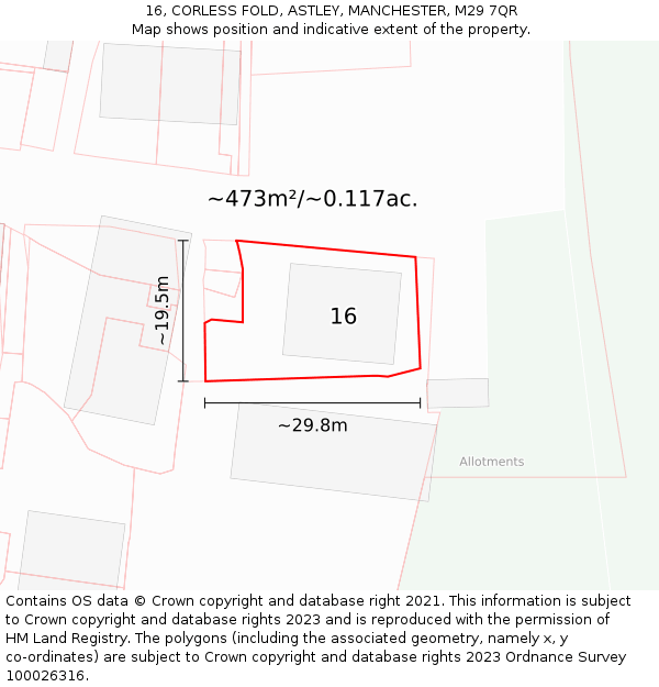 16, CORLESS FOLD, ASTLEY, MANCHESTER, M29 7QR: Plot and title map